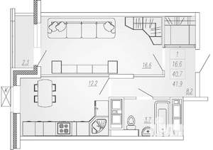 1-к квартира, на длительный срок, 43м2, 24/25 этаж
