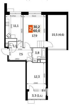 2-к квартира, на длительный срок, 60м2, 10/12 этаж