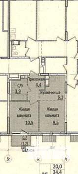 2-к квартира, на длительный срок, 34м2, 6/22 этаж