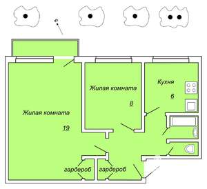 2-к квартира, на длительный срок, 43м2, 4/5 этаж