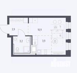 Студия квартира, на длительный срок, 23м2, 9/17 этаж