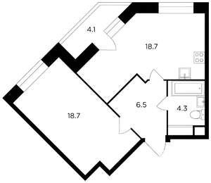 1-к квартира, на длительный срок, 49м2, 4/18 этаж