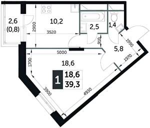 1-к квартира, на длительный срок, 39м2, 19/25 этаж