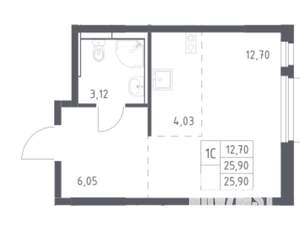 Студия квартира, на длительный срок, 22м2, 7/17 этаж