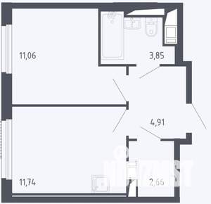 1-к квартира, на длительный срок, 34м2, 4/17 этаж