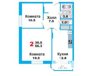 2-к квартира, на длительный срок, 57м2, 14/17 этаж