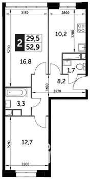 2-к квартира, на длительный срок, 53м2, 15/16 этаж