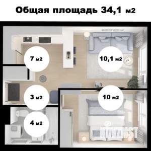 1-к квартира, на длительный срок, 34м2, 6/24 этаж