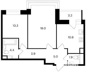 2-к квартира, на длительный срок, 56м2, 16/18 этаж