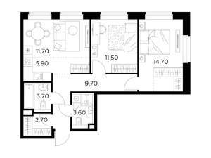 3-к квартира, вторичка, 64м2, 11/23 этаж