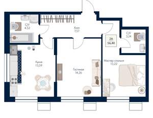 2-к квартира, вторичка, 56м2, 5/21 этаж