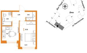 1-к квартира, вторичка, 35м2, 13/6 этаж