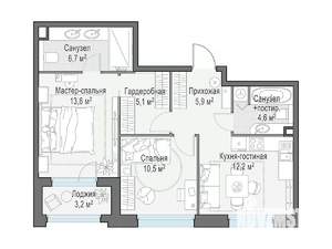 2-к квартира, строящийся дом, 58м2, 15/17 этаж