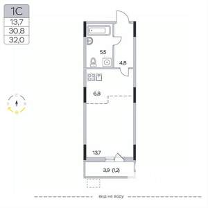 Студия квартира, вторичка, 32м2, 4/9 этаж