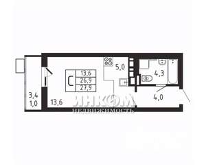 Студия квартира, вторичка, 28м2, 6/9 этаж