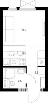 Студия квартира, вторичка, 20м2, 17/25 этаж