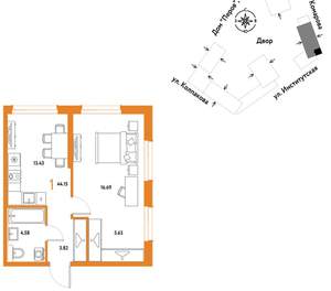1-к квартира, вторичка, 44м2, 14/6 этаж