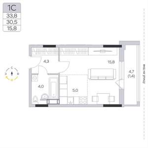 Студия квартира, вторичка, 30м2, 8/9 этаж