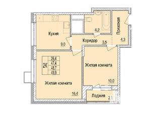 2-к квартира, вторичка, 47м2, 6/25 этаж