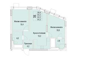 2-к квартира, строящийся дом, 51м2, 10/23 этаж