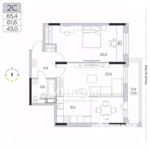 2-к квартира, вторичка, 62м2, 3/9 этаж