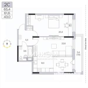 2-к квартира, вторичка, 61м2, 9/9 этаж