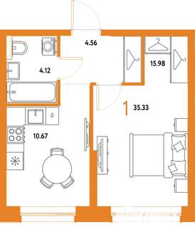 1-к квартира, вторичка, 35м2, 18/25 этаж