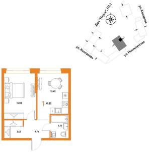 1-к квартира, вторичка, 41м2, 14/25 этаж