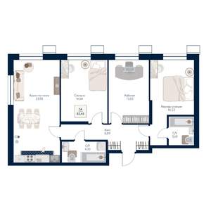 3-к квартира, строящийся дом, 83м2, 12/21 этаж