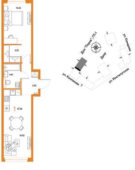1-к квартира, вторичка, 47м2, 14/6 этаж