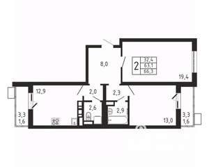 2-к квартира, вторичка, 66м2, 4/9 этаж