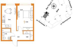 1-к квартира, вторичка, 42м2, 10/6 этаж