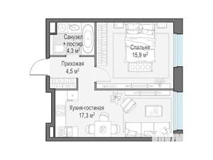 1-к квартира, строящийся дом, 42м2, 11/23 этаж
