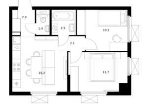 2-к квартира, вторичка, 46м2, 17/25 этаж