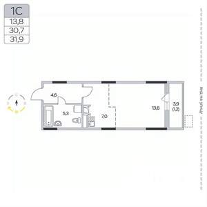 Студия квартира, вторичка, 32м2, 3/9 этаж