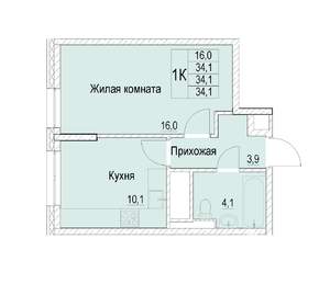1-к квартира, строящийся дом, 34м2, 21/22 этаж