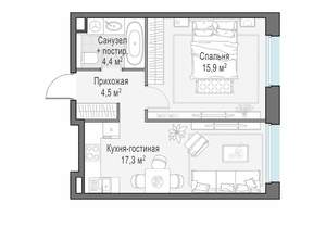 1-к квартира, строящийся дом, 42м2, 20/23 этаж
