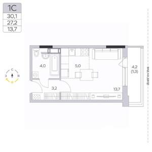 Студия квартира, строящийся дом, 27м2, 6/9 этаж