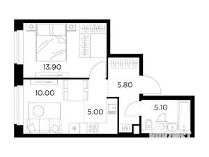 2-к квартира, строящийся дом, 40м2, 15/23 этаж
