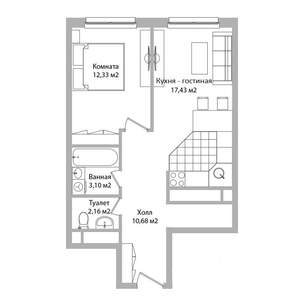 2-к квартира, строящийся дом, 46м2, 15/16 этаж