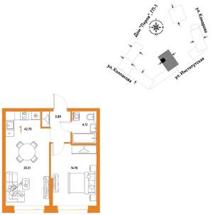 1-к квартира, вторичка, 43м2, 9/25 этаж