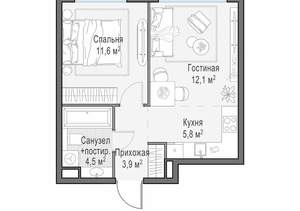 1-к квартира, строящийся дом, 38м2, 23/23 этаж