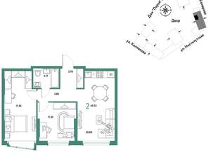 2-к квартира, вторичка, 61м2, 4/6 этаж