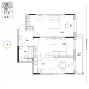 2-к квартира, вторичка, 62м2, 2/9 этаж