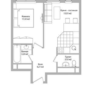 2-к квартира, вторичка, 39м2, 11/16 этаж