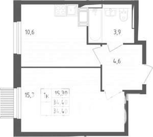 1-к квартира, вторичка, 34м2, 4/17 этаж