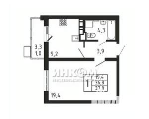 1-к квартира, вторичка, 38м2, 4/9 этаж
