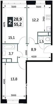 2-к квартира, вторичка, 57м2, 20/24 этаж