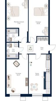 3-к квартира, вторичка, 91м2, 12/21 этаж
