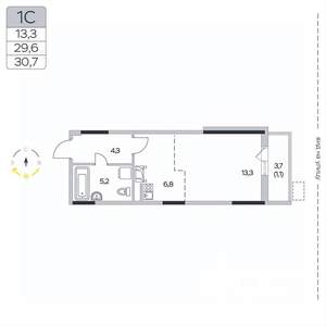 Студия квартира, вторичка, 31м2, 4/9 этаж